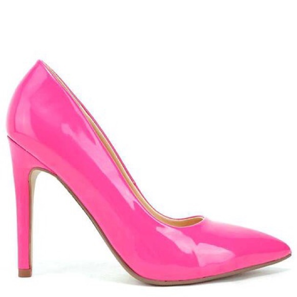 Delicious Shoes - Delicious Neon Pink Patent Closed Toe Heeled Pump